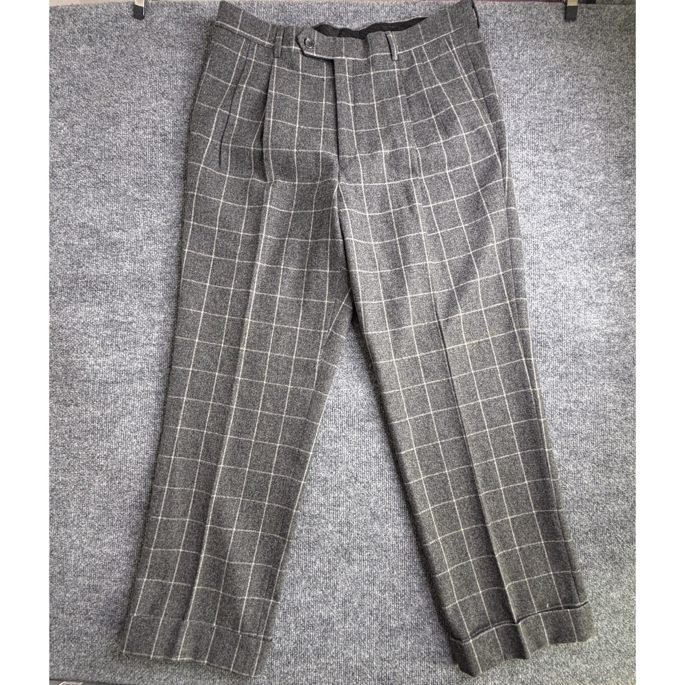 Paul Frederick Mens‎ Wool Blend Plaid Pleated Dress Pants Sz 36W | Soft Designer